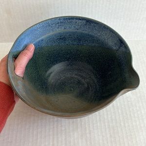 1990’s Handmade Glazed Pottery Mixing Bowl w/Thumb Hole.